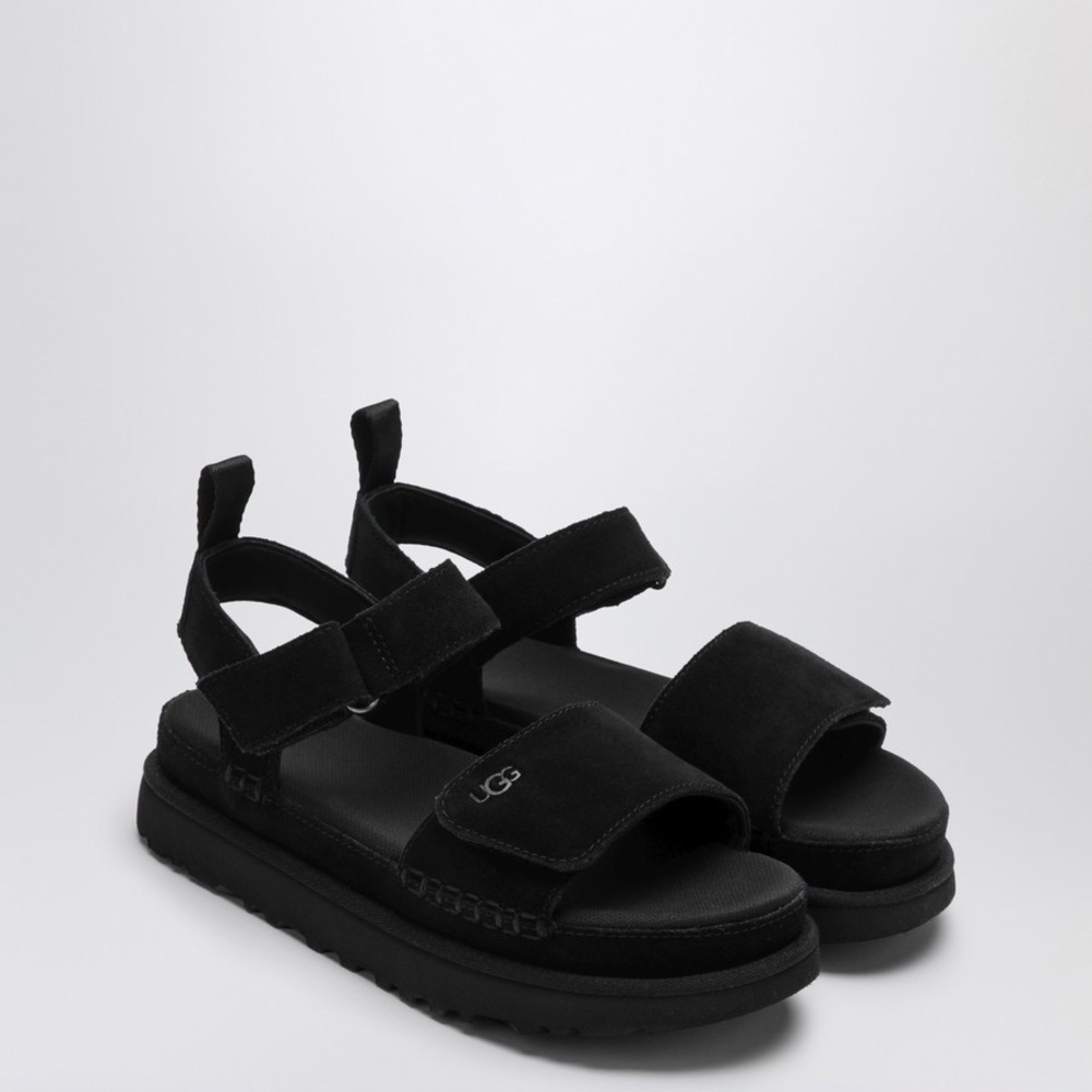 UGG BLACK GOLDENSTAR SUEDE PLATFORM STRAPPY SANDALS, WOMEN US 10. Nice condition